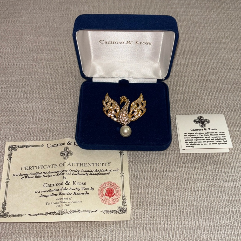 Camrose & Kross Vintage Crystal Pearl Phoenix Jacqueline Bouvier Kennedy Brooch